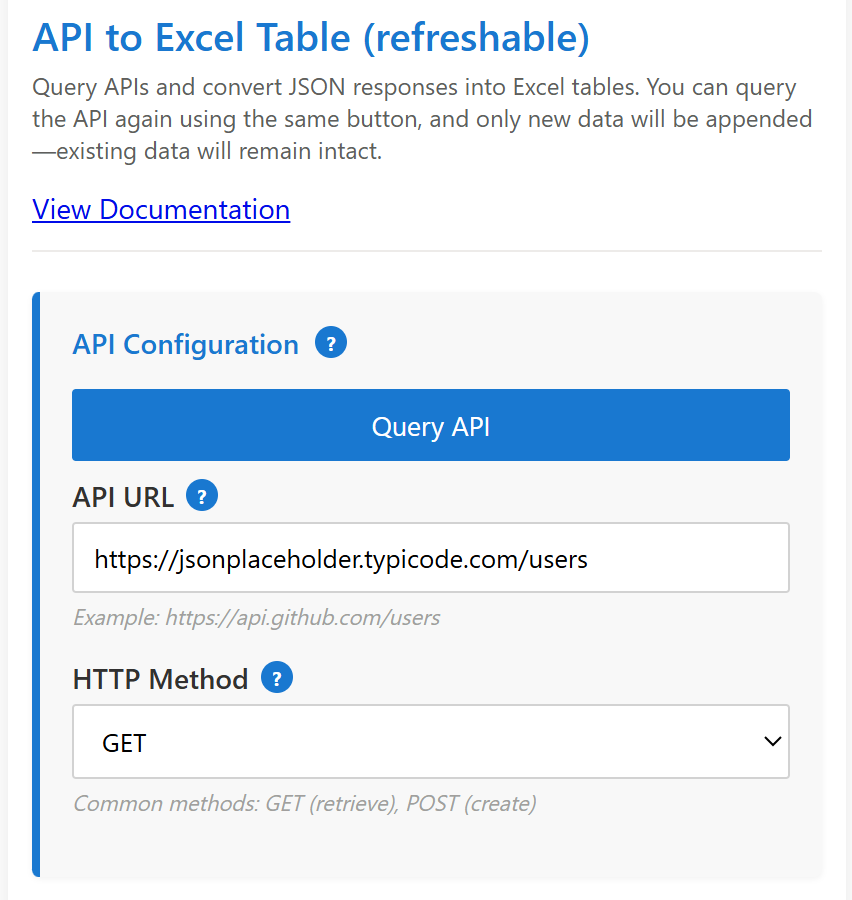 API Configuration Section